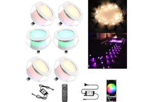 SUBOSI Lot de 6 Wifi Spot Led Eclairage extérieur RGBW(RGB+Blanc Chaud) Spot Led Extérieur Encastrable Compatible avec Google Home Assistant/Alexa, Ø45mm IP67 Kit complet