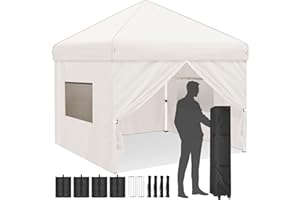 BOKIE Fully Waterproof Pop Up Event Shelter Gazebo with Side and Roller Bag, Canopy Pergola Marquee for Camping Outdoor Garden Party Festival All Seasons (Khaki3m x)