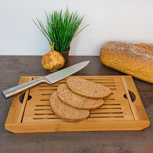 Relaxdays Brotschneidebrett aus Bambus H x B x T: ca. 3 x 37 x 21,5 cm Schneidebrett mit Krümelfach zur leichten Reinigung Brotbrett mit herausnehmbarem Krümelgitter messerschonendes Holzbrett, natur - 2