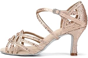 AOQUNFS Zapatos de Baile Latino Mujer con Brillantes Tacones Profesional Salsa Tango Bachata Fiesta Sandalias de Baile de Salón,L357