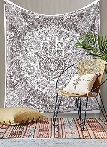 Hamsa Indian Hand Mandala Hang on Hippie Glorafilia Wall, Bohemian Wall Hanging Tapestry - 3