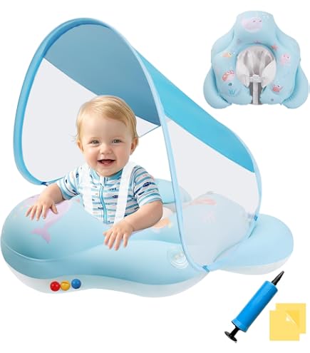 Bouée Bébé Avec Pare-Soleil - Bouée Gonflable Pour Bébés 57x49 Cm Avec Poignées Antidérapantes Pour Piscine Et Plage
