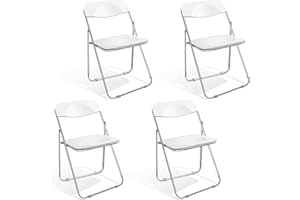ANVOFONG Juego de 4 sillas Plegables,Sillas Plegables con Estructura de Metal,Cojín de Material PP,sillas Plegables Comedor,Sillas de jardín para balcón,Silla Plegable para Invitados y Eventos Blanco