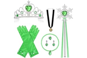 Vicloon Accessori Principessa, 8PCS Nuovi Costumi da Principessa, Biancaneve Bambina Costume con Principessa Corona, Principessa Bacchetta, 2 paia di guanti di diverso colore