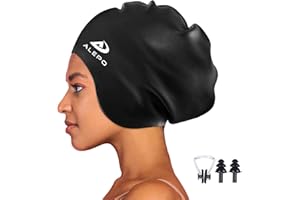 Alepo Extra Large Badekappe Damen Herren, Schwimmkappe Lange Haare Langlebige Silikon mit Ohrschutz, Unisex-Erwachsene Badehaube Bademütze für Dreadlocks Haarverlängerungen Afro Haarwebart