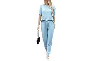 Irevial Décontracté Femme Ensembles Survetement de détente Yoga Sportswear Ensemble de pyjama et col rond Tenue de 2 pièces casual Survêtement Jogging pour le fitness