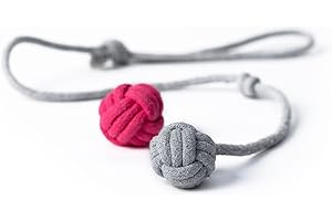 LucyBalu Lot de 2 balles pour Chat - Jouet Naturel interactif pour Chat - en Coton - Rose/Gris