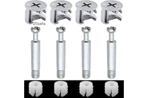 DXLing 25 Ensembles Meubles Connecteur Raccords de Came Connexion Raccords de Came Ø14.5mm Goujons à Visser Écrous Pré-insérés pour la Connexion de Panneaux D'armoires de Meubles