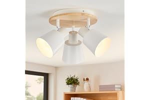 YOODI Lmpara Techo 3 Focos E27，Lampara de Techo Metal/Madera Araña Vintage con Brazo Ajustable 360°Interior Lamparas de Techo Salon para Dormitorio Pasillo Comedor Cocina (Sin Bombilla)