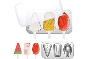 MOONSING Eisformen, Eis am Stiel Formen Edelstahl, Wiederverwendbar Stieleisformer mit Deckel und Stiel BPA Frei Popsicle Formen Ice Lolly Mold für Kinder und Erwachsene Kreatives DIY-Eis