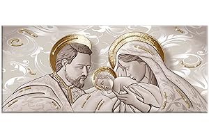 Lupia - Quadro Moderno Sacra Famiglia, su tela poliestere con brillantini Glitter, Natività BRILLANT 52x122 cm THE KISS SHABBY BROWN, Adatto per Soggiorno e capezzale Camera da Letto