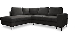 MIUFORM Ecksofa mit Schlaffunktion, Lofty Lilly Wohnlandschaft L-Form, Couch L Form Wohnladschaft mit Schlaffunktion Schlafcouch, Sofa Cord Metallfüße (Grau, Links ausgerichtet)