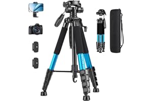 JOILCAN Kamera Stativ, 187cm Kamerastativ Fotostativ mit Abnehmbar Kopf, Camera Tripod mit Tragetasche für Canon Nikon DSLR, Aluminium Dreibeinstativ mit Handyhalterung for Smartphone(Blau)