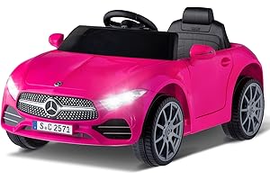 Karl home Licensed Mercedes Benz CLS 350 Electric Car for Kids, 12V Battery Powered Electric Ride on Toy Car with Remote Control, Music, LED Lights, Soft Start, Pink
