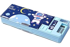 LilyBeauty Pop Up Multifunción Estuche para Niñas y Niños, Lindo Dibujos Animados Caja Organizador Papelería Sacapuntas Planificación Material Escolar para Niños PC50, azul claro, medium, Espacio