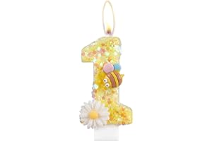 MCISKIN Candele di compleanno a fiore con ape per torta, decorazioni per il primo compleanno delle ragazze, candele glitterate gialle per torte di miele