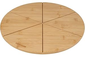 Fackelmann Tabla para Pizza Fair 32cm, Práctica Tabla de Cortar para Pizza y Pasta, Madera de Bambú con Certificación FSC, con Ranuras de Corte para Porciones de Pizza del Mismo Tamaño, 1 ud.