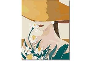 DIAMOND PAINTING FAN HOUSE Fan House Paint by Number for Adults Beginner Canvas DIY Painting by Numbers Kits with 4 Brushes and Acrylic Paint, Oil Painting Kits Gift for Kids and Adults(Flameless 16X20 Inch)-Bowler Hat Girl