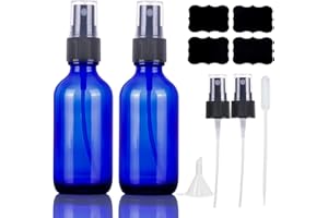 LUFEVRM Flacone Spray in Vetro Blu da 60 ml,Bottiglia Flaconi Spray per nebulizzazione fine da viaggio riutilizzabili piccoli vuoti per pulizia, aromaterapia e olio essenziale(2 pezzi)