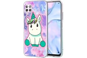 ZhuoFan Funda Huawei P40 Lite 4G, Cárcasa Silicona Transparente con Dibujos Diseño Suave TPU Antigolpes de Protector Piel Case Cover Fundas para Movil Huawei P40 Lite/Nova 6 SE, Pretty Unicornio