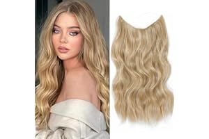 Ms TAj Honey Blonde Halo Hair Extensions Highlights 20 inch with Adjustable Size Removable Clips Invisible Secret Synthetic Curly Hairpiece for Women