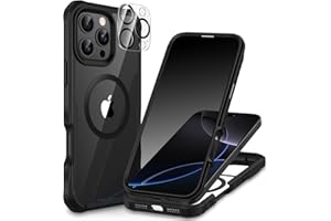 CENHUFO Magnética Antiespia Funda iPhone 16 Pro, Compatible con MagSafe Integrado Privacidad Cristal Templado Protector Pantalla y Protector cámara, 360 Grado Antigolpe Carcasa Capa Doble Case -Negro