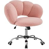 Yaheetech Office Desk Chair Swivel Back Design Cloud Pink | Ergonomic Armless Office Chair, Height Adjustable Chair, Boucle F