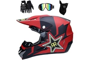FASXZVM Jeunesse Enfant Casque Motocross, Mode Intégral Hors Route Scooter Casque de Moto, Une Descente BMX MTB VTT Enduro Quad Dirt Bike Casque, avec Lunettes Gants Masque
