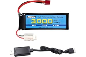 AMZZN Batería 3S Lipo 11.1V 3000mAh 35C con Enchufe t con Cable de Carga USB para automóviles RC, Camiones,Barcos RC,Drones RC,helicópteros de Cuatro rotores,baterías de Drones FPV