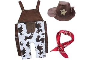 YiZYiF Bébé Garçon Déguisement Cowboy Costume Halloween Noël Carnaval Ensemble Baptême Body Combinaison Bretelle Salopette et Chapeau et Mouchoir 6-24 Mois