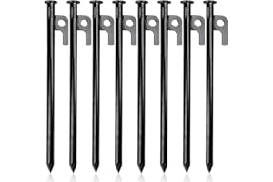 Fezf 8PCS Piquetas para Tienda de Acero|Piquetas largas y robustas para Acampar y al Aire Libre Ideal para terrenos Normales y Duros|30 cm