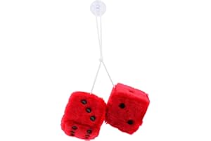 ShawFly Car Hanging Furry Dice, Pair of Hanging Couples Car Pendant with Dots for Car Interior Decoration Interior Wall, Fridge Surface, Multiple Colours to Choose From (Red)