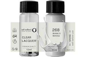 SD COLORS Bianco Bossa Nova 268, 268A, 268/A, 674, 934 - Vernice per ritocchi, 15 ML, per Riparare Graffi e scheggiature, con Pennello, (Vernice, lacca)