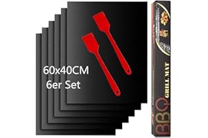 NIFOGO Grillmatte für gasgrill 60x40 6er Set,Backpapier Wiederverwendbar,BBQ Grillmatte,Grillmatten,Teflon Antihaft Wiederverwendbar,für Gasgrill,Holzkohlegrill,Elektronischen Grill,Backofe (40*60 6er Set)