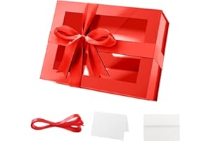 PKGMAGIC Boîte Cadeau Rouge avec Fenêtre,24,1x17,8x10,2 CM,Petite Boîte Cadeau Vide Magnétique Contenant un Ruban, un Carte, Boite Cadeau Saint Valentin(Brillant)
