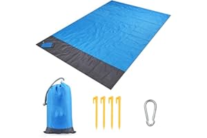 DHWEKU Alfombra de Playa 210 x 200cm Grande, Mantas de Playa Antiarena Impermeable Esterilla Playa, Playa Accesorios con 4 Clavos de Fijación, Ideal para Viajes al Aire Libre (Azul)