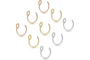 Tucnoeu 9 sztuk fałszywych kolczyków do nosa, sztuczny kolczyk do nosa, ze stali nierdzewnej, 8 mm