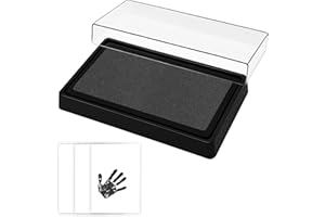 LEMLIN Kit Empreinte Bébé 9×6cm - Tampon Réutilisable pour Empreinte Main Pied Bébé - Non Toxique et Lavable - Cadeau Bébé Naissance - Noir