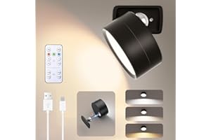 GETSUNA Battery Operated Wall Light, Rechargeable Magnetic LED Wall lamp, Reading light with 360° Rotations, Wall Light with 3 Color Modes, Touch Control, Wireless Wall Sconces for Bedroom Bedside (Black)