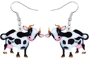 Bonsny Acrylic Drop Dangle Cartoon Black White Cow Earrings Gift Farm Animal Fashion Jewelry For Women Kids Charms