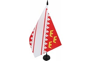 AZ FLAG - Drapeau De Table Alsace 21x14 cm - Petit Drapeau Alsacien De Bureau 100% Polyester Avec Hampe De 25cm Et Socle En Plastique Noir