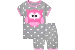 MIXIDON Pigiama Bambine Estivo 100% Cotone, Pigiami Due Pezzi da Ragazze a Maniche Corte con Unicorno, Manica Corta Pantaloncini per Bambina 2-9 Anni