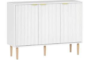 HOMCOM Aparador de 3 Puertas Acanaladas Aparador de Salón con Estante Ajustable Mueble para TV para Dormitorio Sala de Estar 107x35x80 cm Blanco