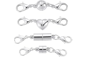 Xynovate 4 Pack Magnetic Necklace Clasps and Closures, 4 Styles Extender Magnet Clasp, Magnetic Jewelry Clasps Connector Locking Magnetic Jewelry Clasp for Jewelry Bracelet Necklace Making?Silver?