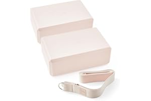 Myga Yoga Blocks & Strap Set - 2 High Density Foam Bricks and Metal D Ring Belt for Yoga, Pilates and Fitness - Support and Deepen Poses, Non-Slip and Lightweight for Home & Gym