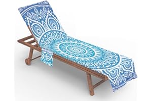 Morbuy Toallas de Playa para Tumbona con Bolsillo, Patrón de Mandala Microfibra Cubierta para Silla de Piscina, Fundas para Tumbona para Tumbonas de Jardín Piscina Patio (Mandala Azul,75 * 210cm)
