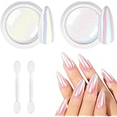 BUTBU Chrome Nail Powder, 2 Colors Pearl Nail Chrome Powders, Metallic Mirror Effect Pigment Nails Powder, Aurora Pearlescent