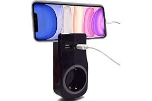 Welly Enjoy IT WY13030 - Adaptador de Pared 1 Enchufe Schuko 16A con luz Nocturna, Soporte para teléfono Inteligente/Tableta, 2 Puertos USB e indicador LED