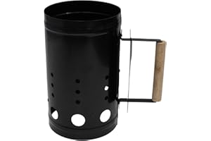 Cheerful Bargains 28cm Large Barbecue Chimney Starter, Black | BBQ Firestarter with Wooden Handle & Additional Safety Guard | Safe & Easy Charcoal Fire Starter, Fire Pit & BBQ Tool/Smoker Accessory