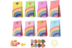 Gintan Regenbogen Geschenktüten,40 Stück Partytüten Papiertüten Geschenktüten mit 40 Herzförmigen Aufkleber Candy Tüten Süssigkeiten Beutel für Hochzeit Kindergeburtstag kekstüten weihnachten